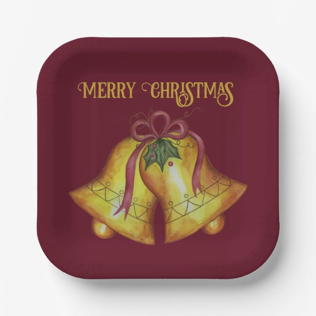 Vintage Christmas Bells Dinner Paper Teller (Vorderseite)