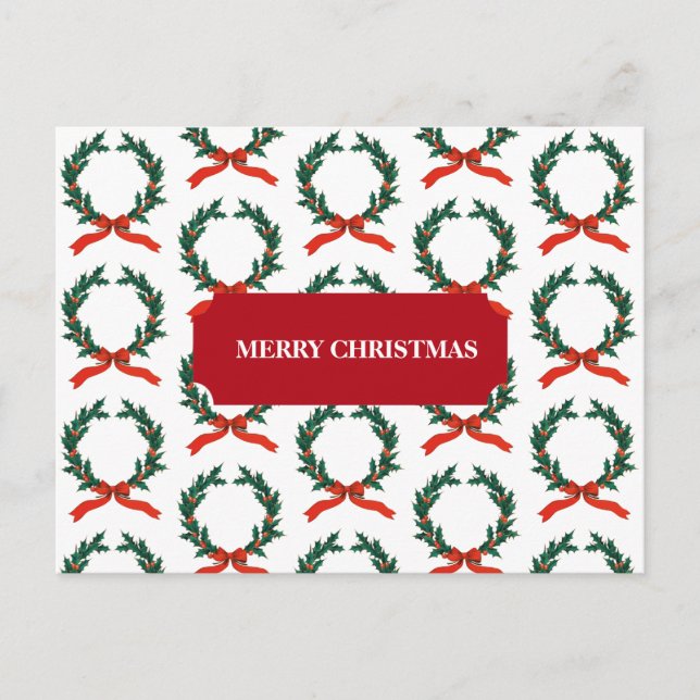 Vintage Christmas Berry Wreath Holiday Feiertagspostkarte (Vorderseite)