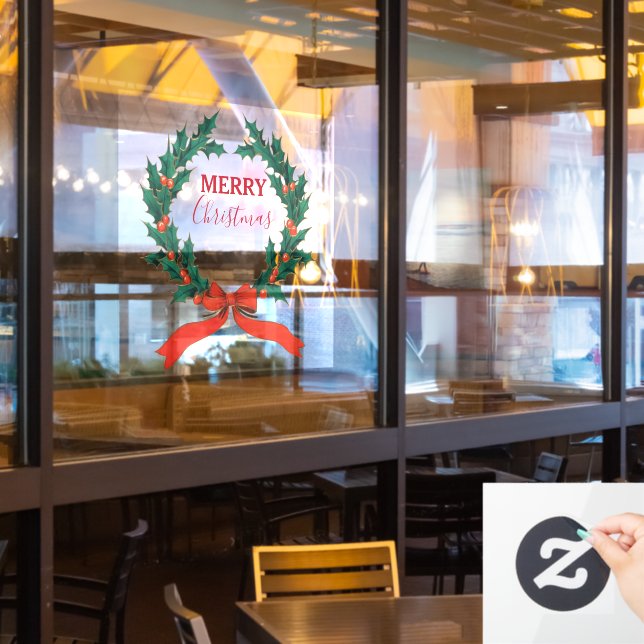 Vintage Christmas Berry Wreath Holiday Fensteraufkleber (Restaurantfenster)