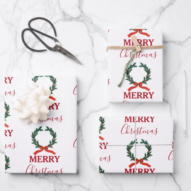 Vintage Christmas Berry Wreath Holiday Geschenkpapier Set (Vorderseite)