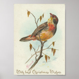 Vintage Christmas Bird Poster