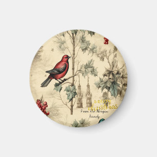 Vintage Christmas Birds Holly Berry Magnet