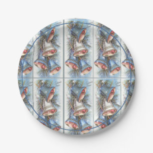 Vintage Christmas Blue Silver Bells Pappteller