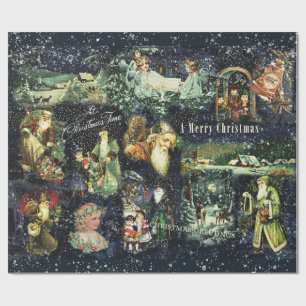 Vintage Christmas Blue Snowy Nacht Geschenkpapier