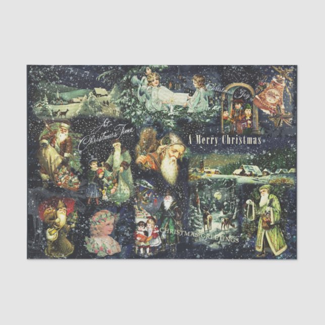 Vintage Christmas Blue Snowy Nacht Seidenpapier (Vorderseite)