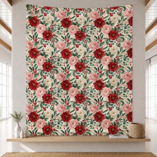 Vintage-Christmas-Blumen-Garten-Muster-Decke Fleecedecke