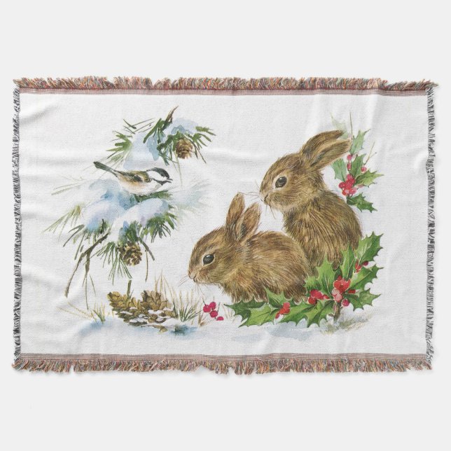 Vintage Christmas Bunnies Decke (Vorderseite)