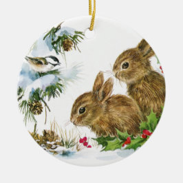 Vintage Christmas Bunnies Keramik Ornament