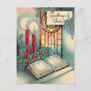 Vintage Christmas candle and Bible postcard Feiertagspostkarte