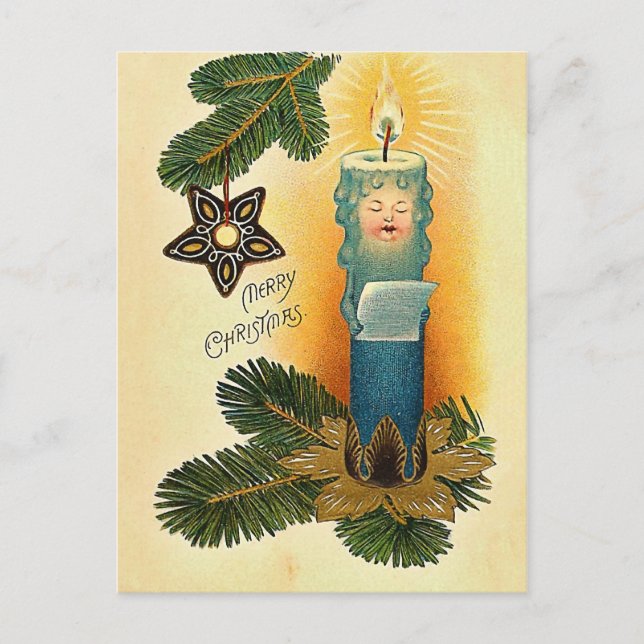 Vintage Christmas Candle Cartoon Feiertagspostkarte (Vorderseite)