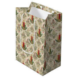 Vintage Christmas Candle Damask Pattern Holiday Mittlere Geschenktüte