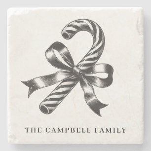 Vintage Christmas Candy Cane Familienname Steinuntersetzer