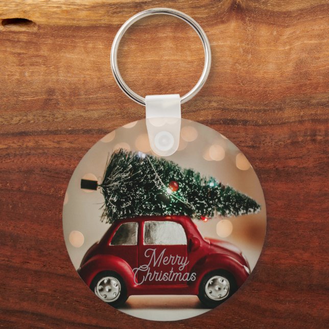 Vintage Christmas Car Keychain – Merry Holiday Schlüsselanhänger (Vorderseite)