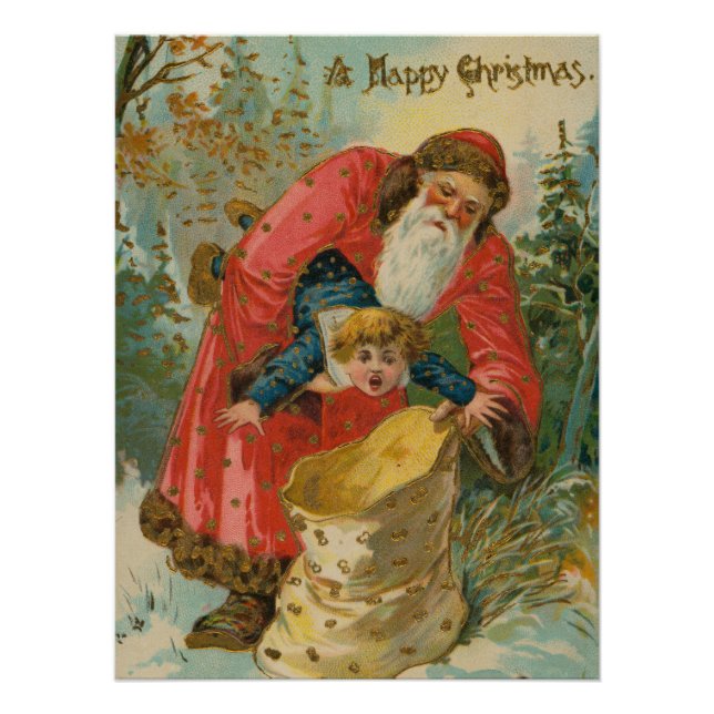 Vintage Christmas Card, Santa Claus, Naughty Child Poster (Vorderseite)