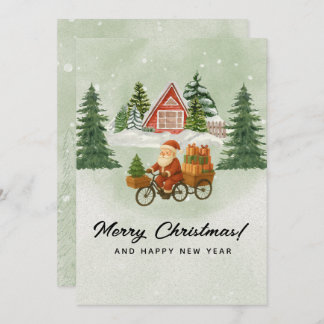 🌲Vintage Christmas Card – Santa on Bicycle Feiertagskarte