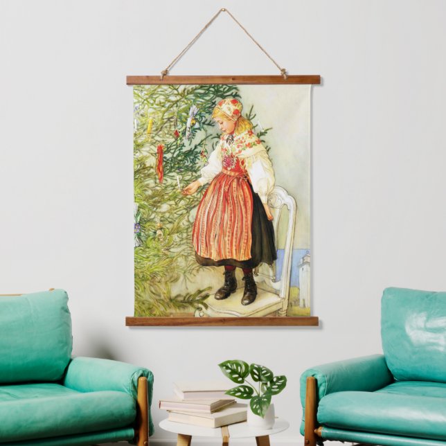 Vintage Christmas Carl Larsson Schwedisch Wandteppich Mit Holzrahmen (Wohnzimmer)