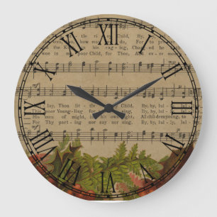 Vintage Christmas Carol Music Sheet Große Wanduhr