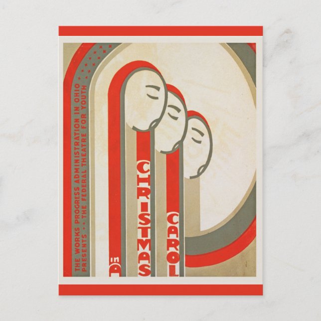 Vintage Christmas Carol WPA Retro Postkarte (Vorderseite)