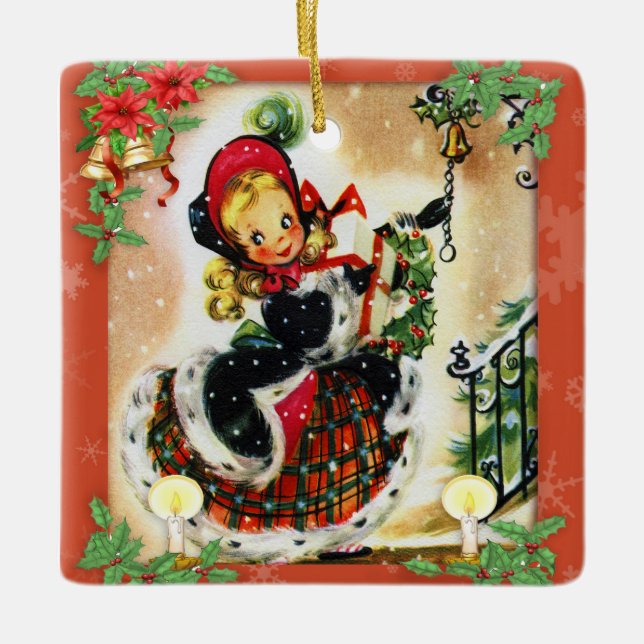 Vintage Christmas Caroler Keramikornament (Vorderseite)