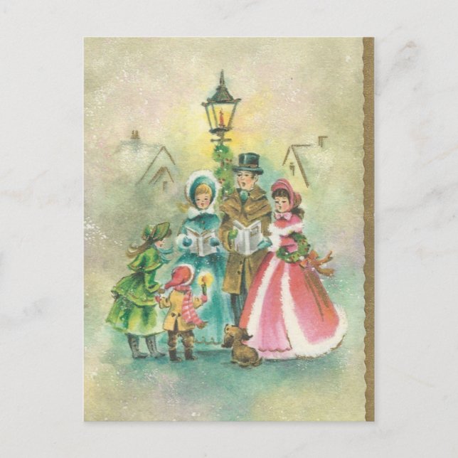 Vintage Christmas Carolers Feiertagspostkarte (Vorderseite)