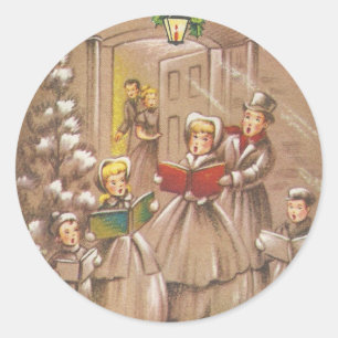 Vintage Christmas Carolers Runder Aufkleber