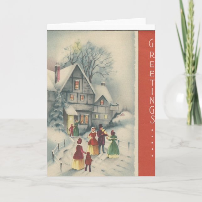 Vintage Christmas Carolers Schneeszene Feiertagskarte (Vorderseite)