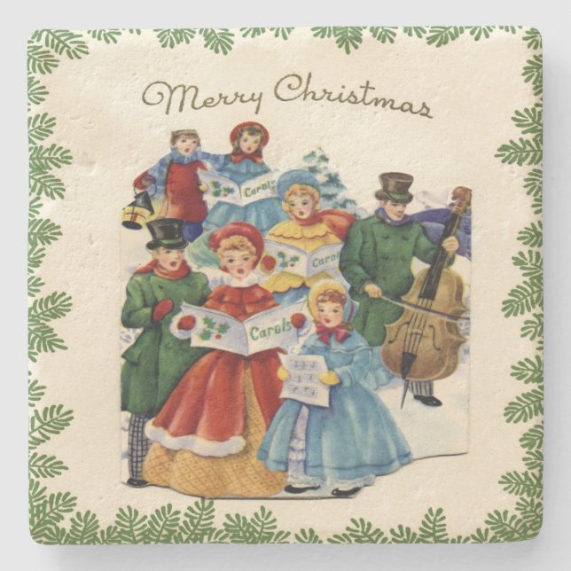 Vintage Christmas Carolers Weihnachten Steinuntersetzer (Vorderseite)