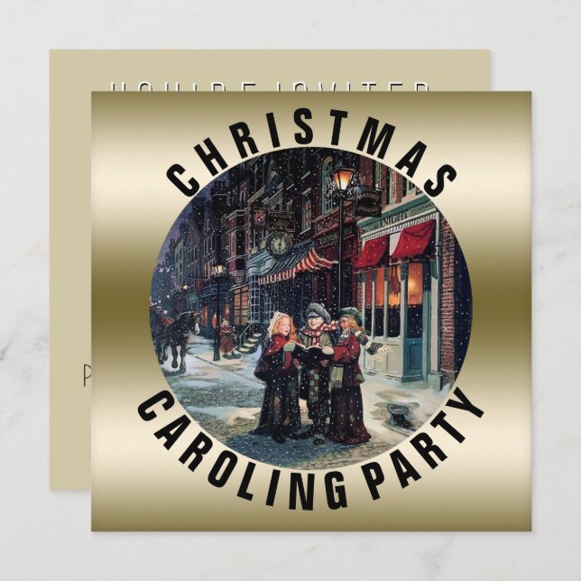 Vintage Christmas Caroling Party | Gold Viktoriani Einladung (Vorne/Hinten)