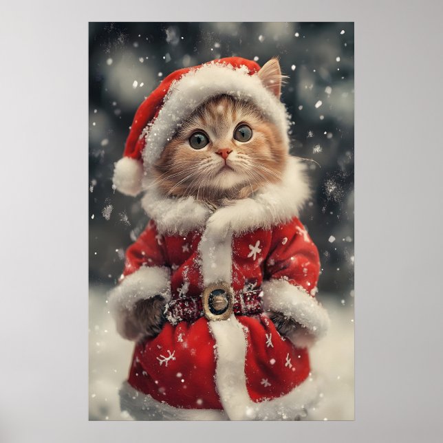 Vintage Christmas Cat Print, Retro Holiday Poster (Vorne)