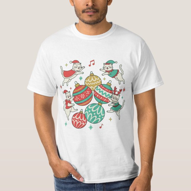 Vintage Christmas Cats T-Shirt (Vorderseite)