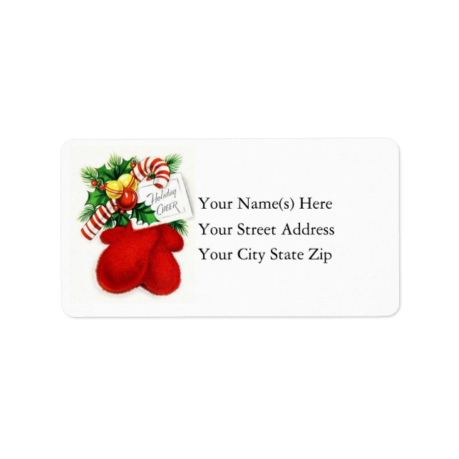 Vintage Christmas Cheer Mittens Adressetikett (Vorne)