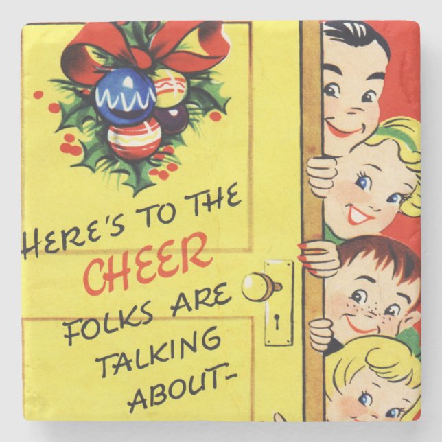 Vintage Christmas Cheer Steinuntersetzer (Vorderseite)