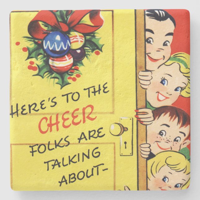 Vintage Christmas Cheer Steinuntersetzer (Vorderseite)