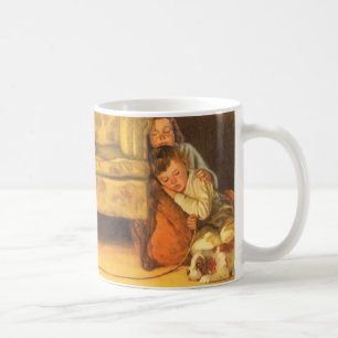 Vintage Christmas Children Waiting for Santa Claus Tasse