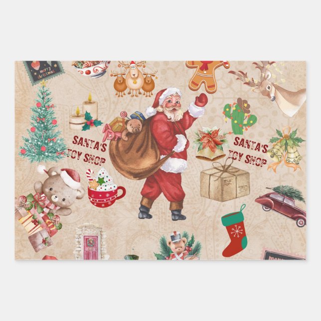 Vintage Christmas Collage Decoupage Geschenkpapier Set (Vorderseite)