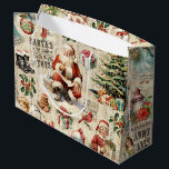 Vintage Christmas Collage Decoupage Große Geschenktüte<br><div class="desc">Vintage Weihnachts entcoupage Packpapier. Festiver Geschenkpackung für die Weihnachtszeit. Entworfen für Sie von BlackBerry Boulevard.</div>