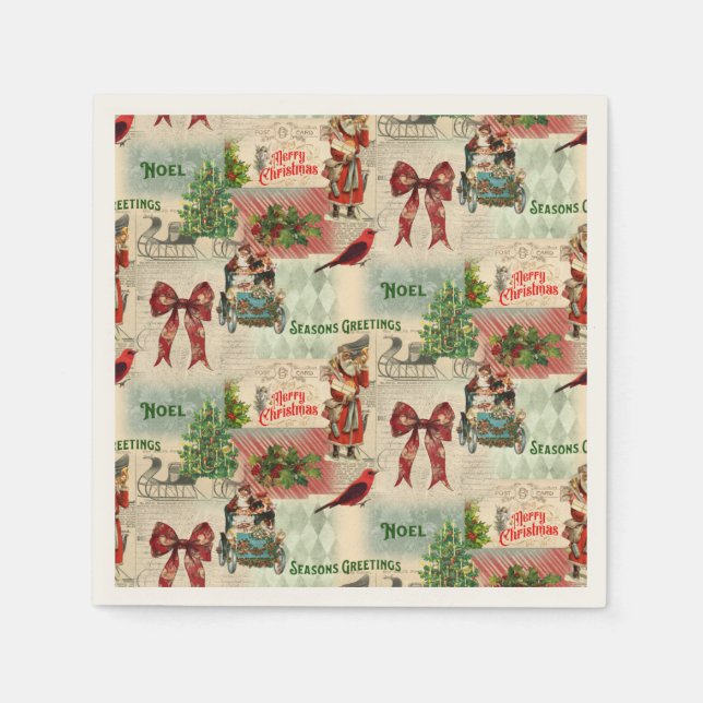 Vintage Christmas Collage Serviette (Vorderseite)