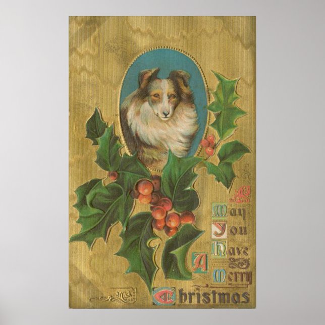 Vintage Christmas Collie Poster (Vorne)