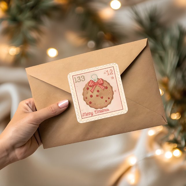 Vintage Christmas Cookie Ornament Quadratischer Aufkleber (Von Creator hochgeladen)