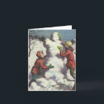 Vintage Christmas Danke<br><div class="desc">Vintage Abbildung Weihnachtsbild mit einem Schneeballkampf für Kinder,  die am Weihnachtsfeiertag einen Schneemann im Gebäude haben.</div>