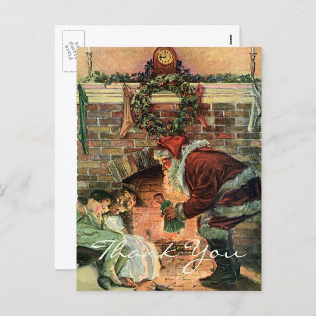 Vintage Christmas Danke Feiertagspostkarte (Vorne/Hinten)
