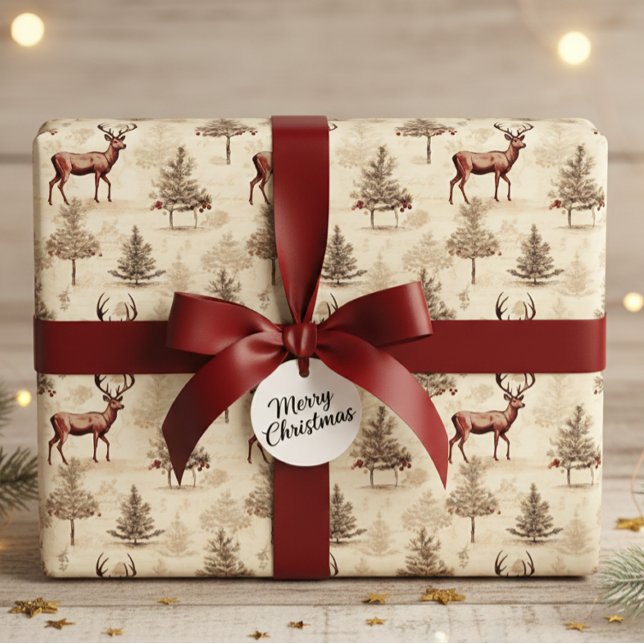 Vintage Christmas Deer and Tree Geschenkpapier (Von Creator hochgeladen)