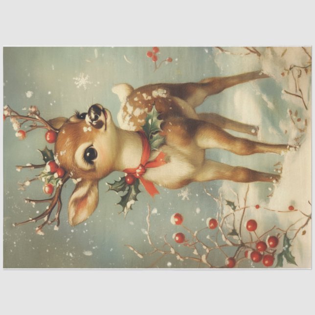 Vintage Christmas Deer Seidenpapier (Vorderseite)
