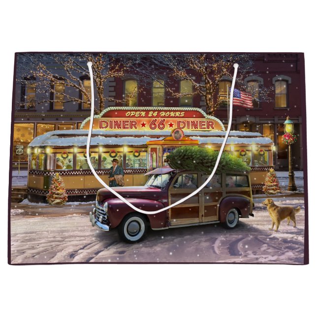 Vintage Christmas Diner Große Geschenktüte (Vorderseite)