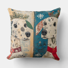 Vintage Christmas Dog Pillow - Rustic Holiday Kissen