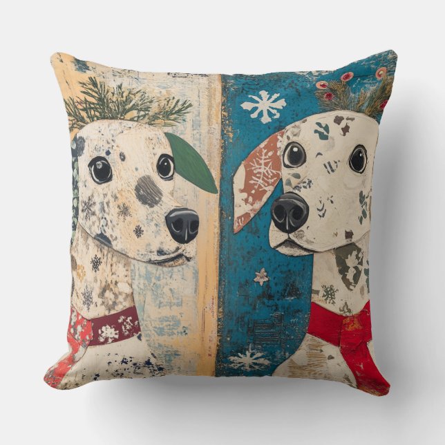 Vintage Christmas Dog Pillow - Rustic Holiday Kissen (Vorderseite)