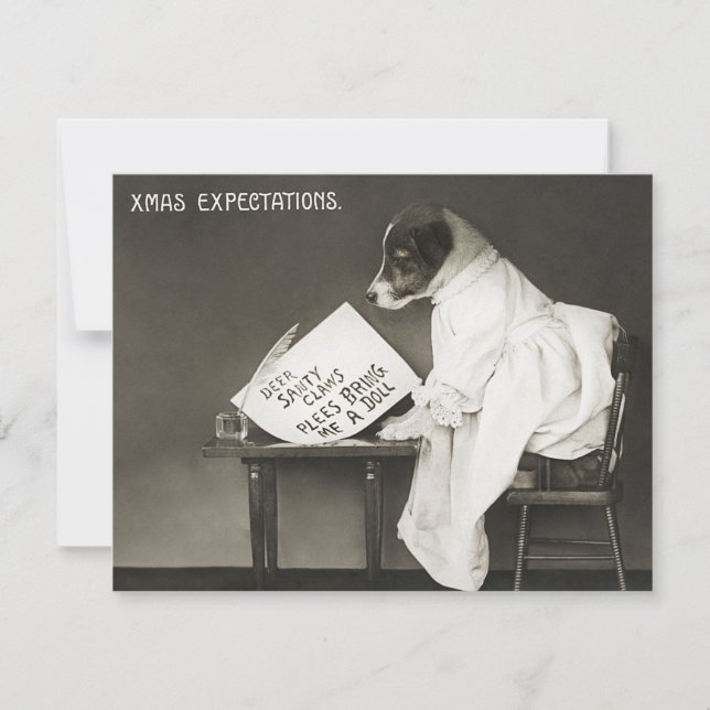 Vintage Christmas Dog Welpe Spaß Karte (Vorderseite)