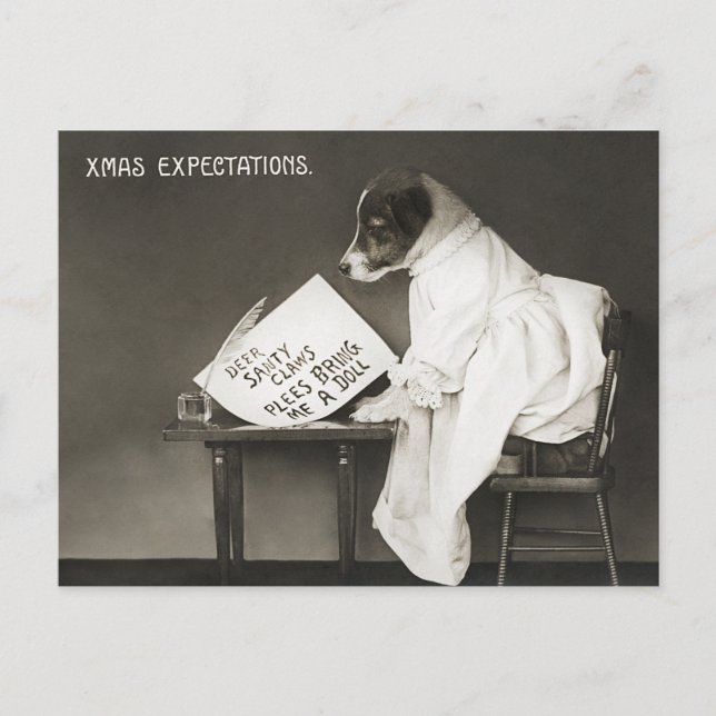 Vintage Christmas Dog Welpe Spaß Postkarte (Vorderseite)