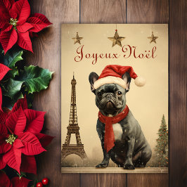Vintage Christmas Eiffel Tower French Bulldog Feiertagskarte