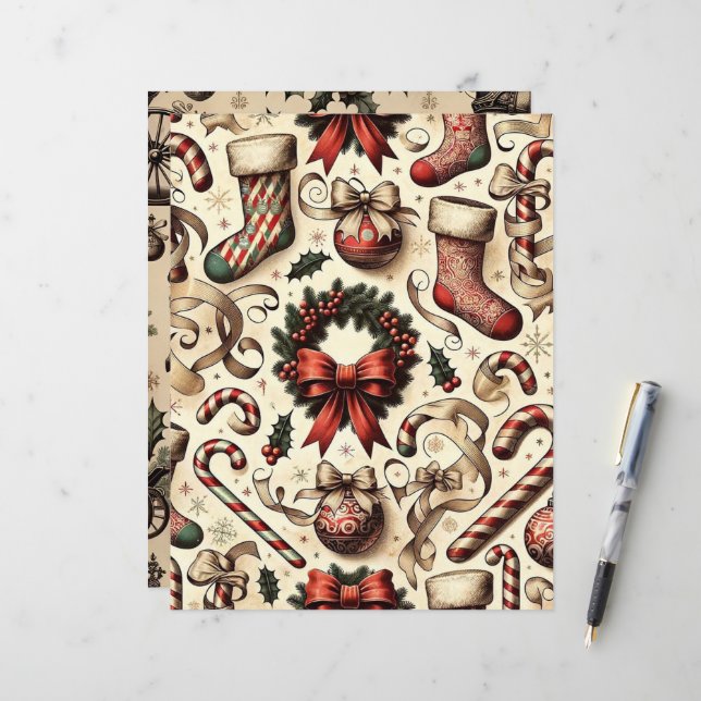 Vintage Christmas Ephemera Scrapbook Paper (Vorderseite/Rückseite Beispiel)